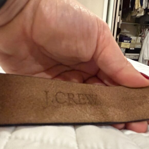 J. Crew White/ Black Leather and Animal Fur Belt Size: Medium - Picture 2 of 4